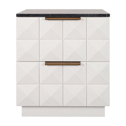 Benedict 53x62.5cm White Oak Bedside Table - Black Marble