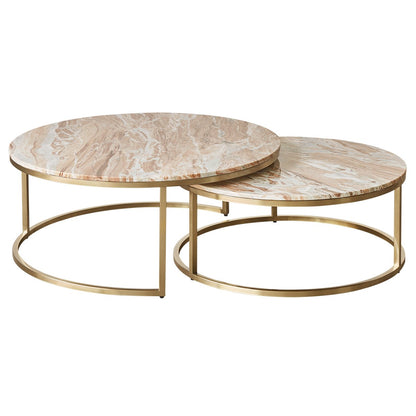 Chloe Pink Marble Nesting Coffee Table - Gold **Offline pending re-order