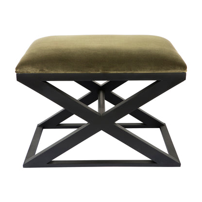 Spencer Black Timber Stool - Moss Velvet - OUTLET NSW