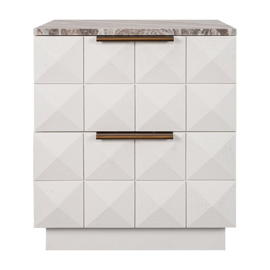 Benedict White Oak Bedside Table - River Brown Marble