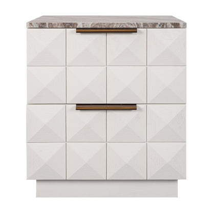 Benedict White Oak Bedside Table - River Brown Marble