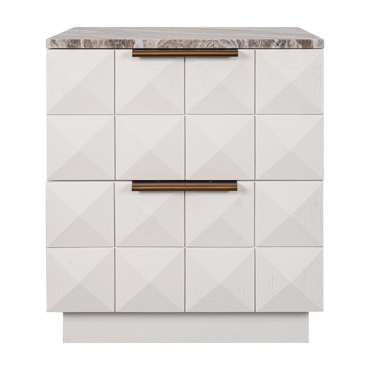 Benedict 53x62.5cm White Oak Bedside Table - River Brown Marble
