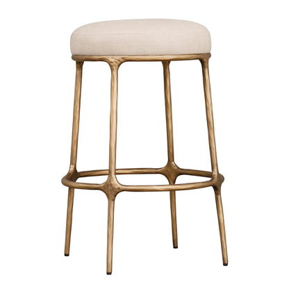Heston Brass Kitchen Stool - Natural Linen
