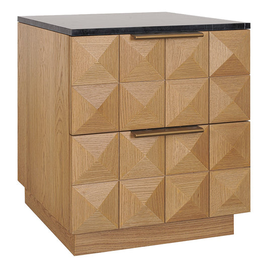 Benedict Natural Oak Bedside Table - Black Marble