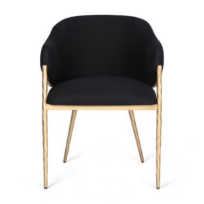 Heston Brass Dining Chair with Arms - Black Linen