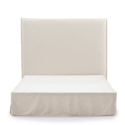 Brighton Slip Cover Queen Bedhead w Valance - Natural Linen - OUTLET NSW