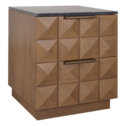 Benedict 53x62.5cm Walnut Bedside Table - Black Marble