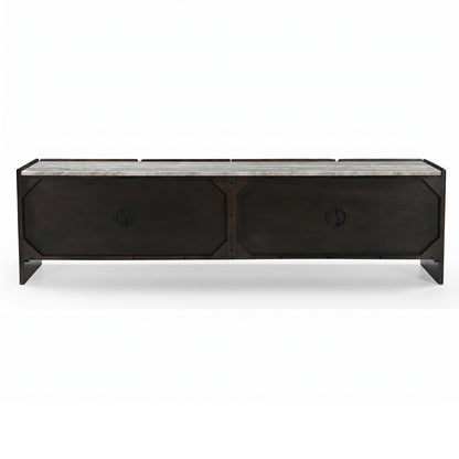 Edwin 200cm River Brown Marble Entertainment Unit - Dark Walnut