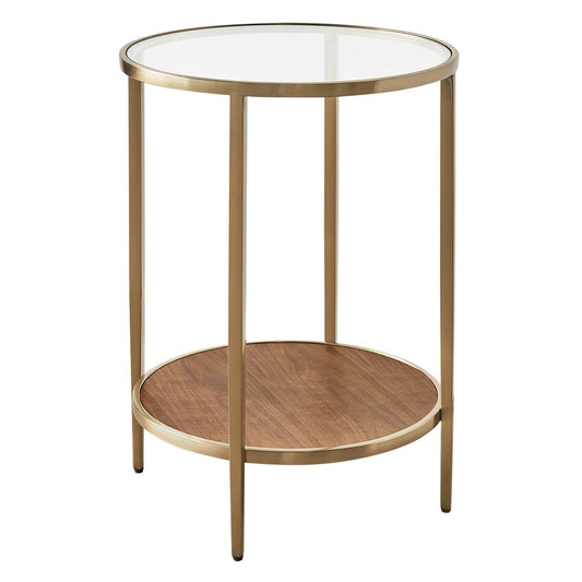 Chloe Glass and Timber Side Table - Gold