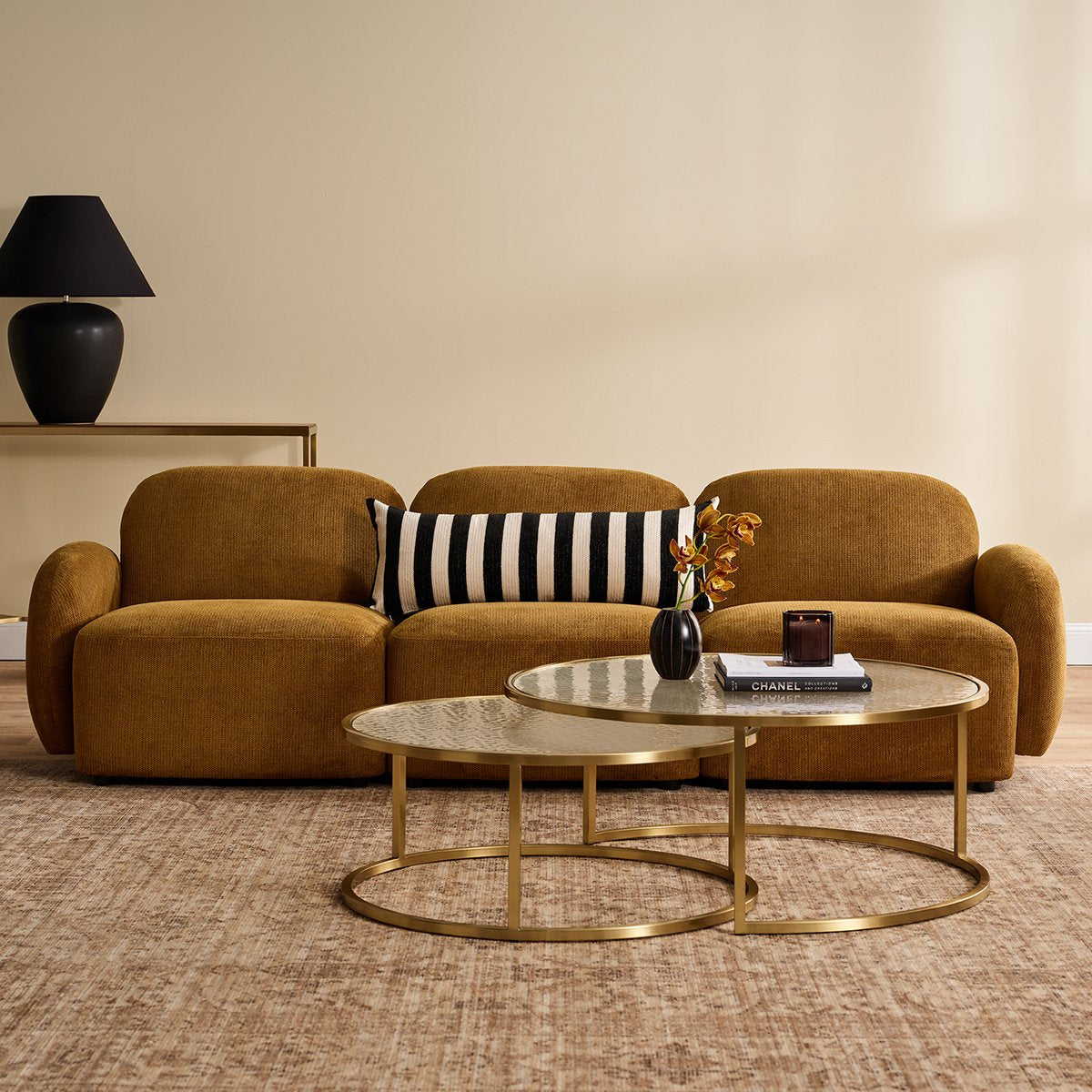Chloe Rippled Glass Nesting Coffee Table - Gold