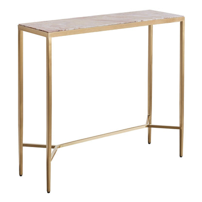 Chloe 90cm Pink Marble Console Table - Gold