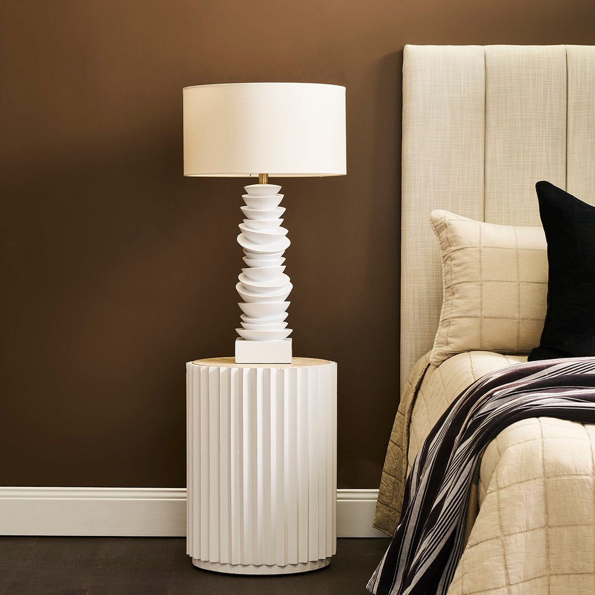 Carter Travertine Side Table - White