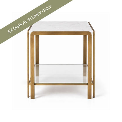 Bonnie Square White Marble Side Table - Antique Gold - OUTLET NSW