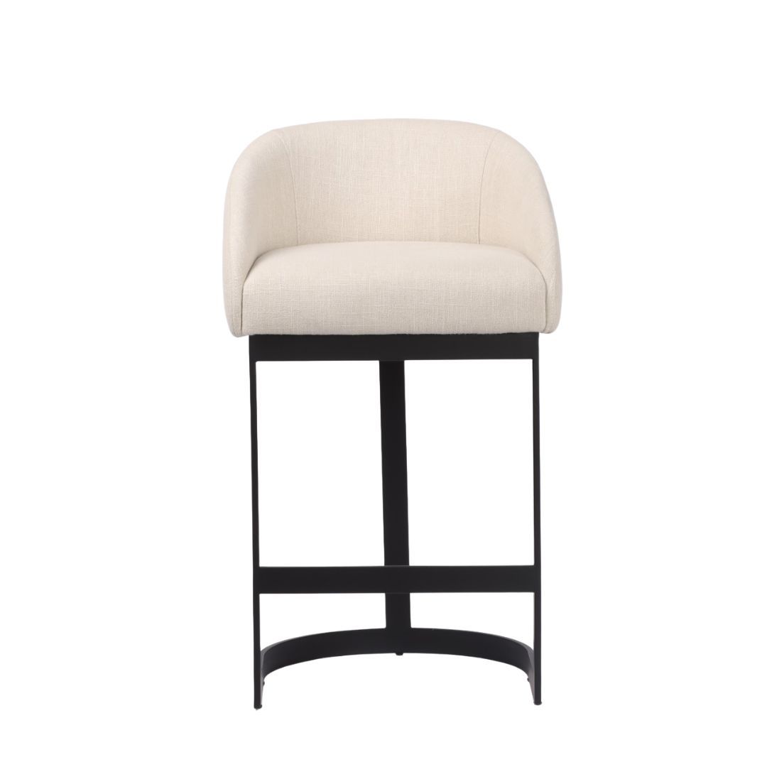 Brooke Black Kitchen Stool with Backrest - Natural Linen