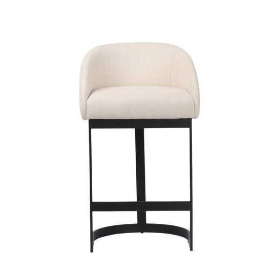 Brooke Black Kitchen Stool with Backrest - Natural Linen