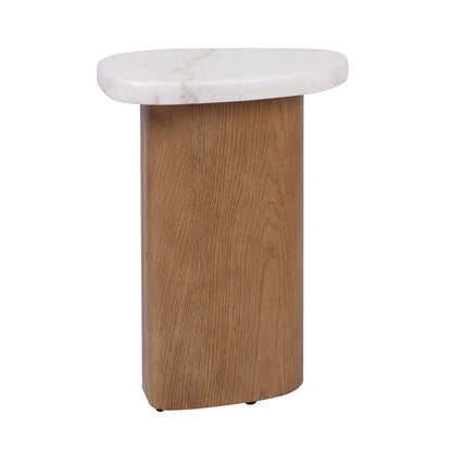Solstice Ivory Cloud Marble Side Table - Oak
