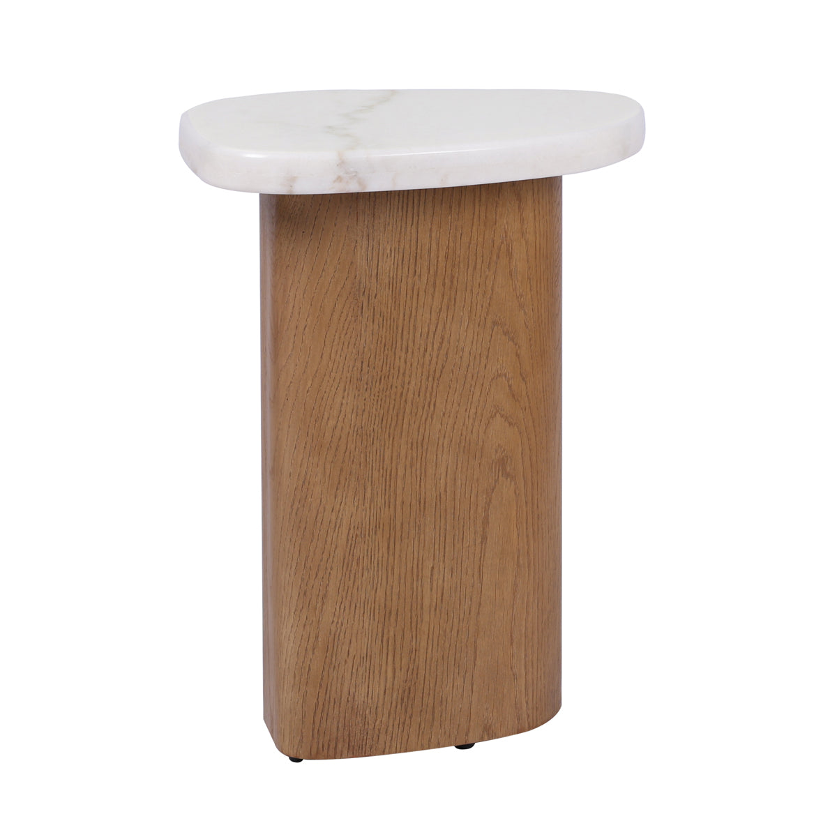 Solstice Ivory Cloud Marble Side Table - Oak