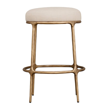 Heston Brass Kitchen Stool - Natural Linen
