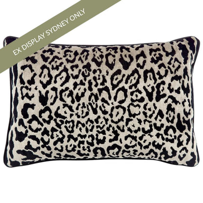 Serene Rectangle Feather Cushion - Leopard Chenille w Black Velvet - OUTLET NSW
