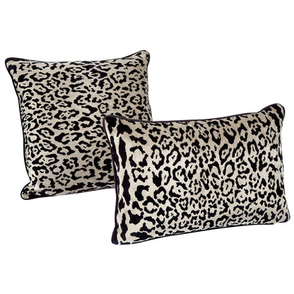 Serene Rectangle Feather Cushion - Leopard Chenille w Black Velvet - OUTLET NSW