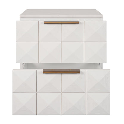 Benedict White Oak Bedside Table - White Marble