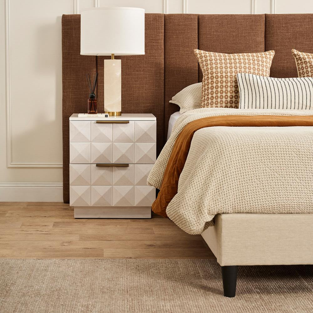 Benedict White Oak Bedside Table - Black Marble