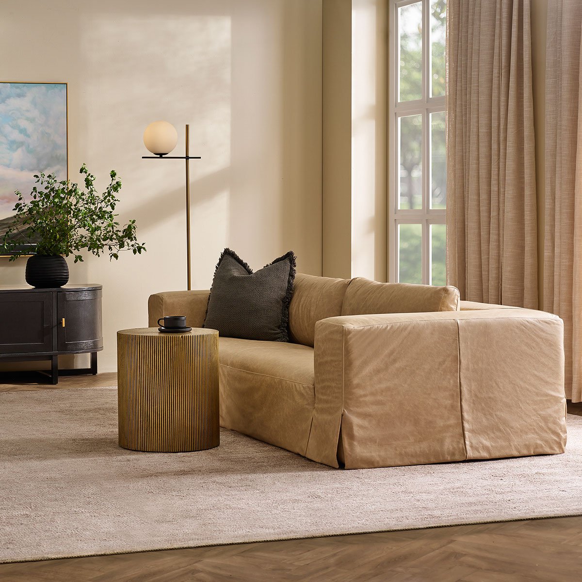Pomona 3 Seater Sofa - Cappuccino Cream Leather