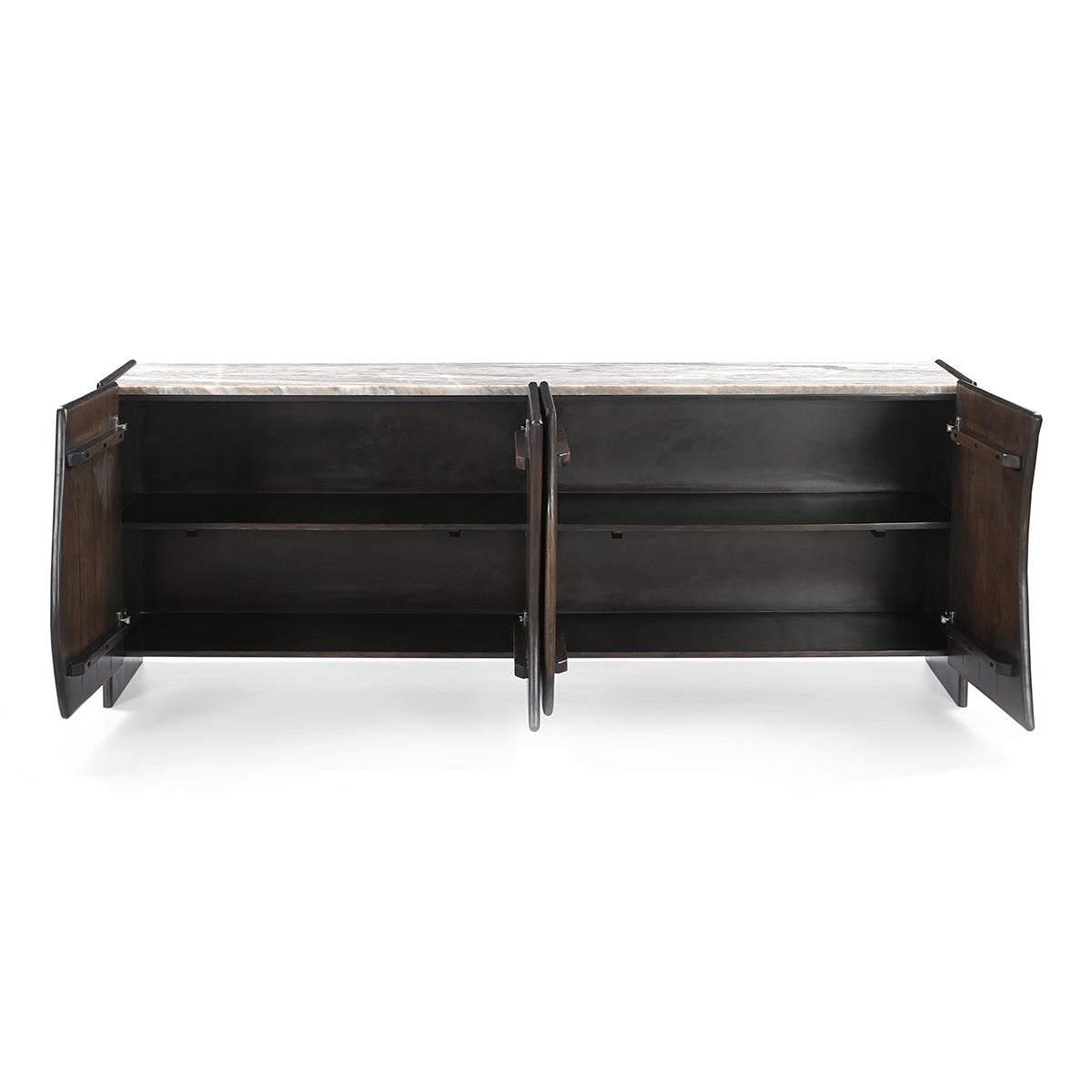 Edwin 210cm River Brown Marble Buffet - Dark Walnut