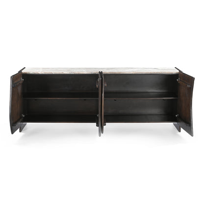 Edwin 210cm River Brown Marble Buffet - Dark Walnut