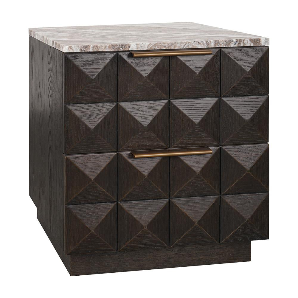 Benedict 53x62.5cm Smoked Oak Bedside Table - River Brown Marble