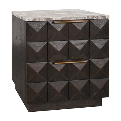 Benedict 53x62.5cm Smoked Oak Bedside Table - River Brown Marble