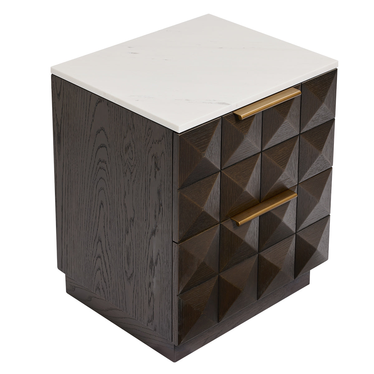 Benedict 53x62.5cm Smoked Oak Bedside Table - White Marble - OUTLET NSW