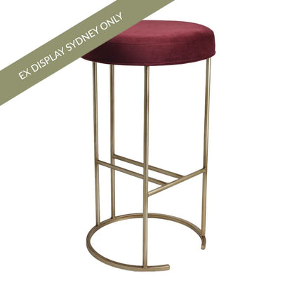 Blackley Gold Iron Kitchen Stool - Mulberry Velvet - OUTLET NSW