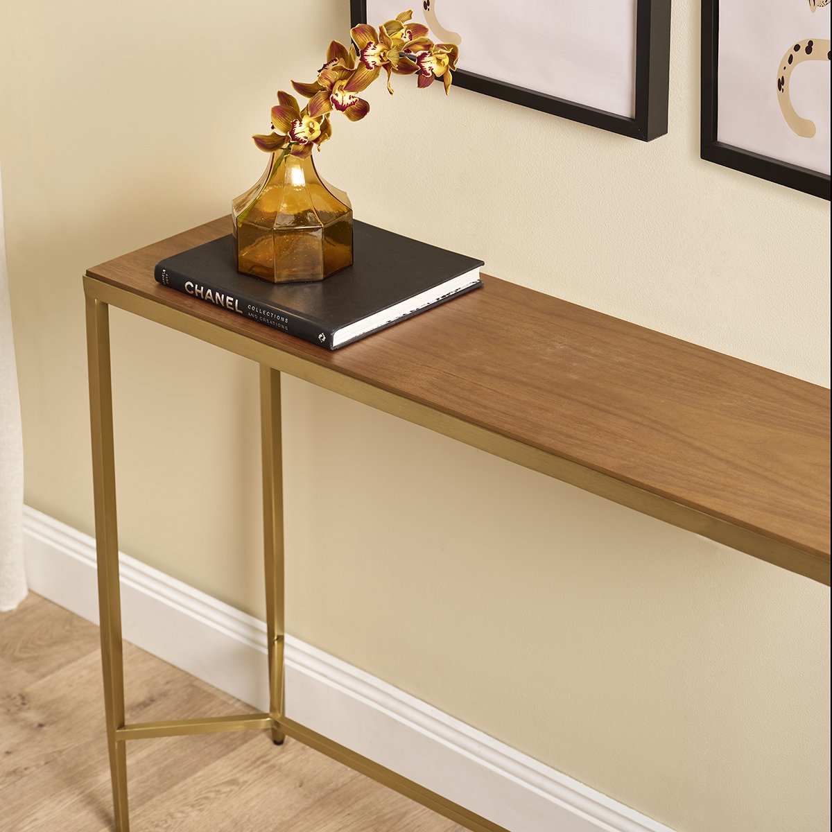 Chloe Timber Console Table - Small Gold