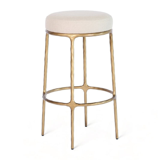 Heston Brass Bar Stool - Natural Linen