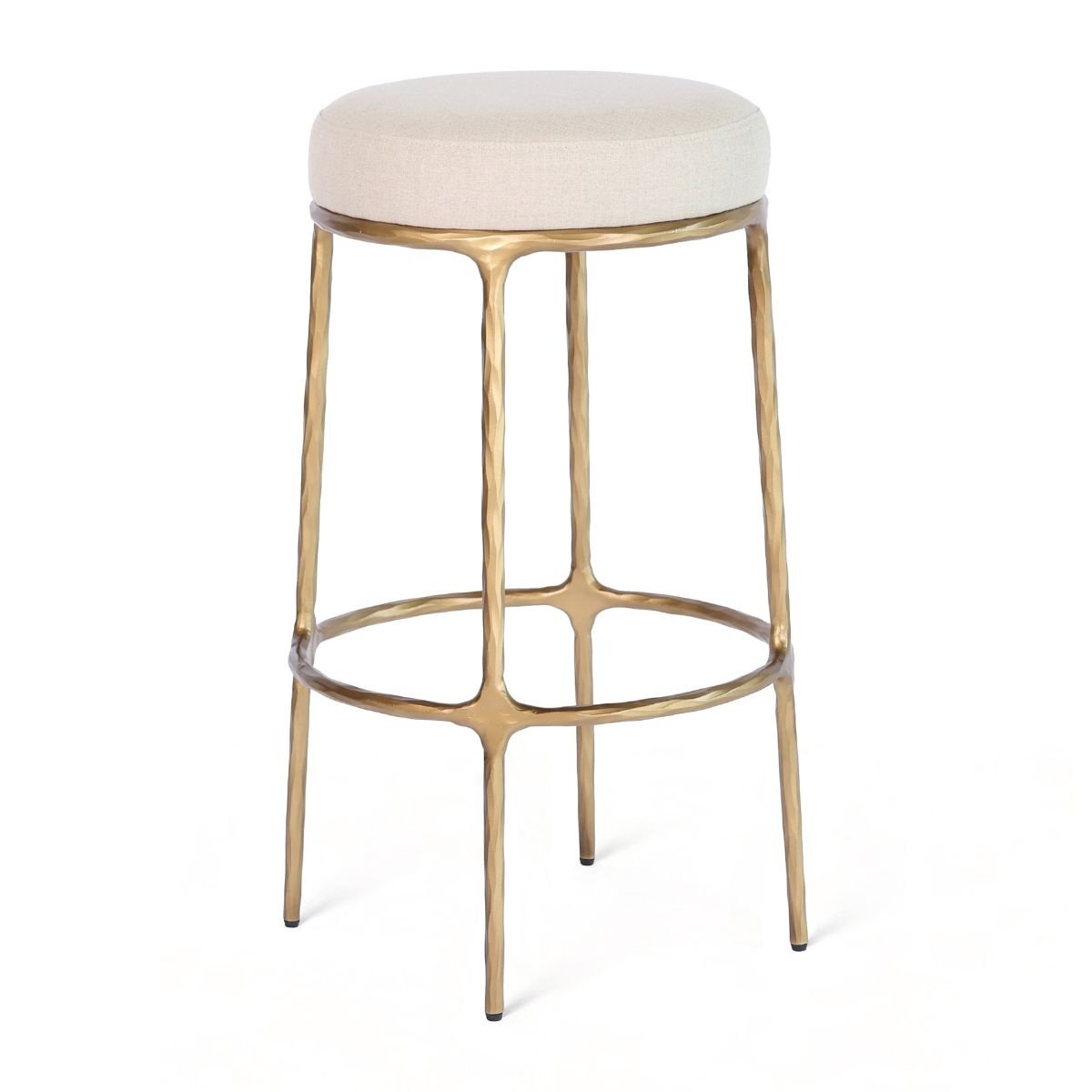 Heston Brass Bar Stool - Natural Linen