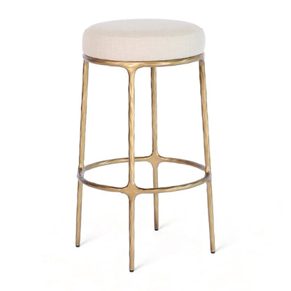 Heston Brass Bar Stool - Natural Linen