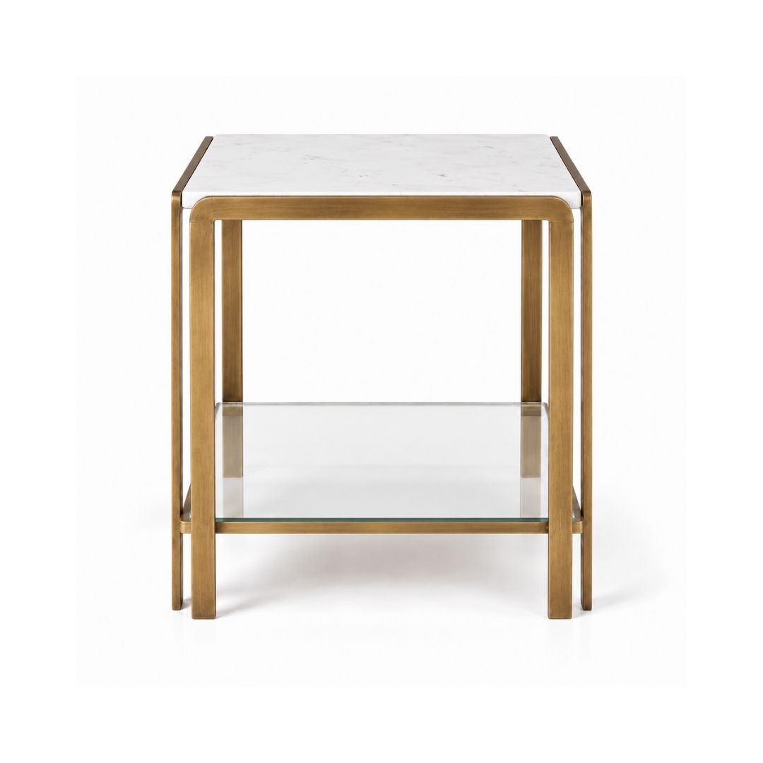 Bonnie Square White Marble Side Table - Antique Gold - OUTLET NSW