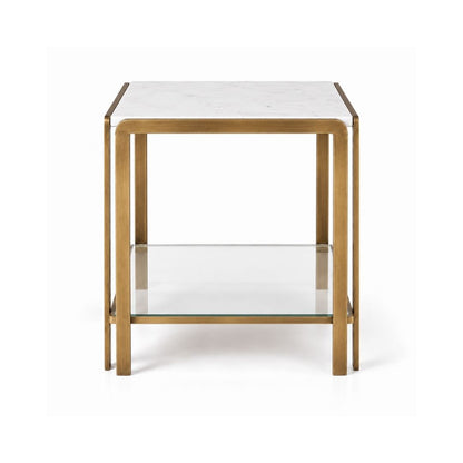 Bonnie Square White Marble Side Table - Antique Gold - OUTLET NSW