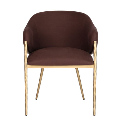 Heston Brass Dining Chair with Arms - Chocolate Linen