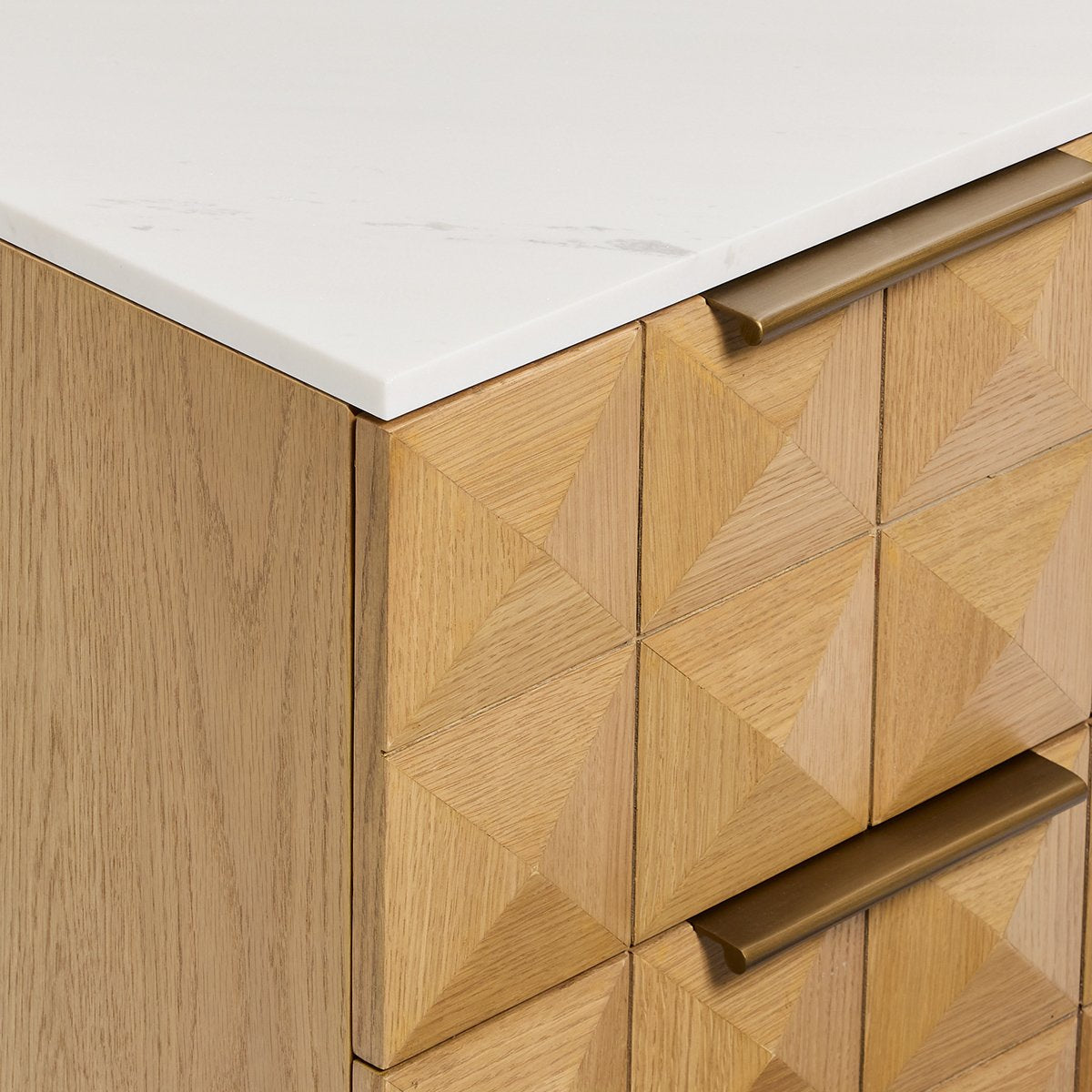 Benedict Natural Oak Bedside Table - White Marble