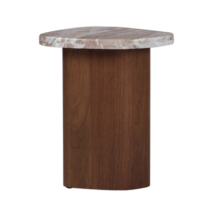 Solstice River Brown Marble Side Table - Walnut