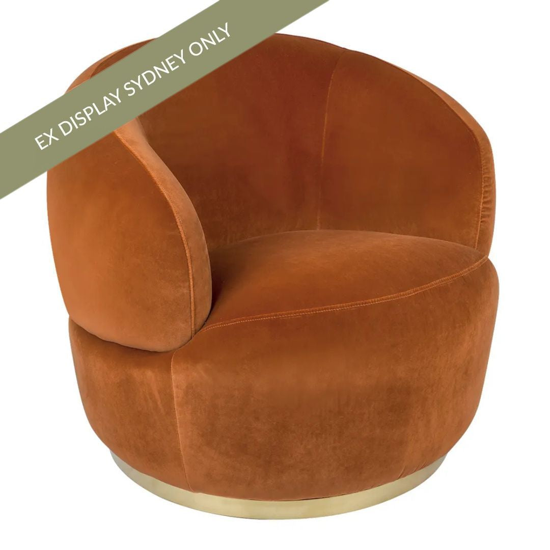 Tubby Swivel Arm Chair - Caramel Velvet - OUTLET NSW