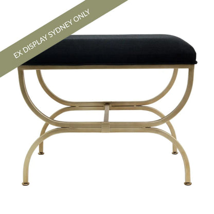 Novak Antique Gold Iron Stool - Black Linen - OUTLET NSW