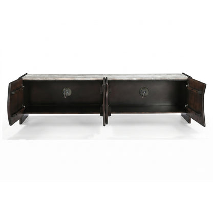Edwin 200cm River Brown Marble Entertainment Unit - Dark Walnut