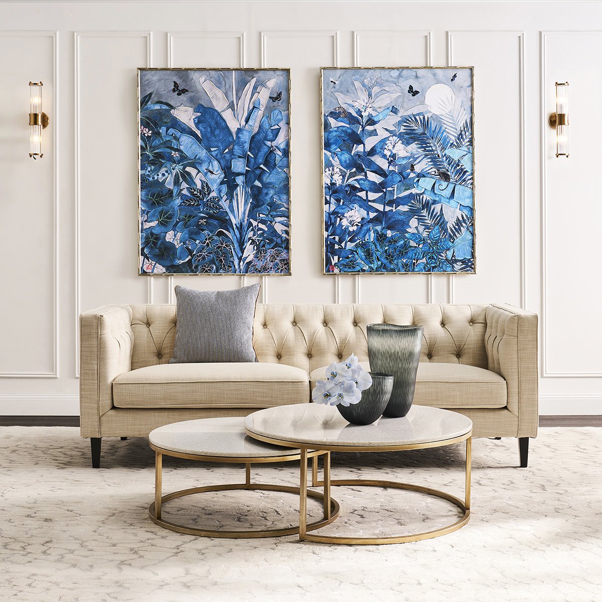 Tuxedo 3 Seater Tufted Sofa - Natural Linen