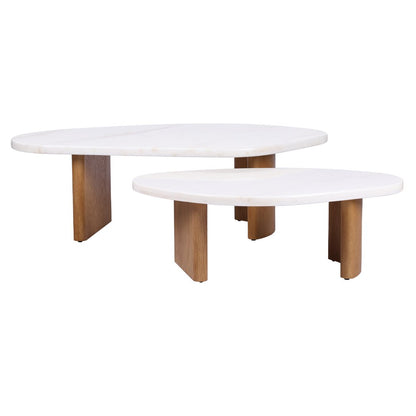Solstice Ivory Cloud Marble Coffee Tables Set of 2 - Oak