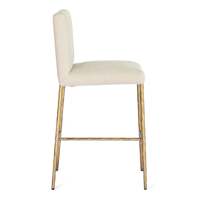 Heston Brass Kitchen Stool with Back - Natural Linen