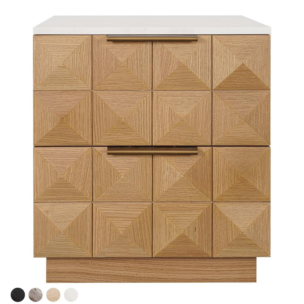 Benedict Natural Oak Bedside Table - White Marble