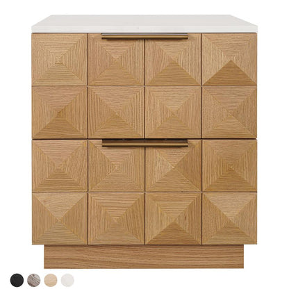 Benedict Natural Oak Bedside Table - White Marble